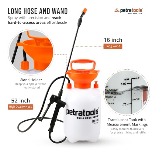 Petratools 1 Gallon Pump Sprayer – HD101 Garden Sprayer for Weeds, Lawn Care & Pesticides – 52” Long Hose, 2 Nozzles & Easy Carry Handle – Durable & Lightweight (Pack of 2) - size: 1 Gallon (Pack of 2)