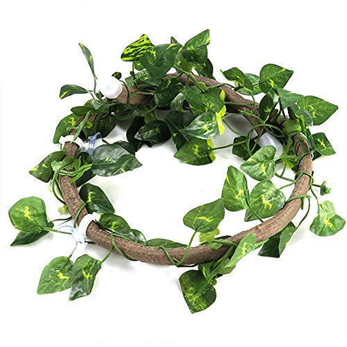 AYNEFY Flexible Vine Branch Jungle Rattan Long Vine Decoration Rattan Decoration Lifelike for Reptiles Pet Reptile Climbing Rattan Artificial Reptile - size: Rattan + folhas verdes de rabanete