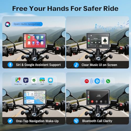 WonVon 5 Inch Motorcycle Carplay GPS Navigation System with Apple Carplay and Android Auto Portable Screen with Dual Bluetooth, Navigation, Siri, Google Assistant（Not Inchluded TPMS） - color: 5 Inch