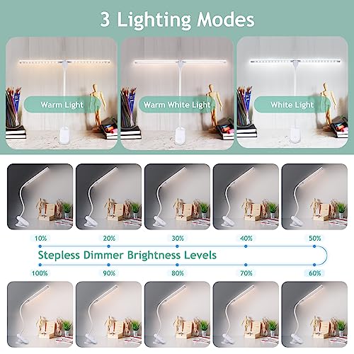LED Reading Light with Clip, Desk Lamp 48 LEDs 2600mAh Battery USB Rechargeable Book Lights Stepless Adjustable Brightness Eye Protection Flexible Table Lamps for Bed Headboard, Home, Office - color: White