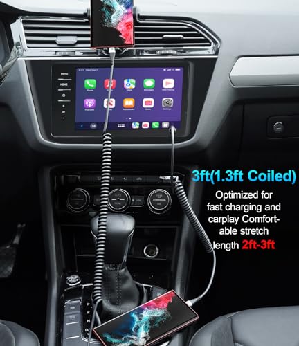 USB C Cable 3A Fast Charging 5FT Coiled USBC to USBC Charger Cable for Car - color: Silver, size: 5FT, style: USB C to USB C