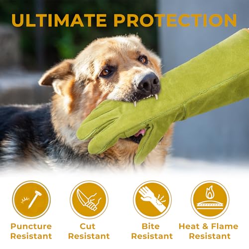HANDLANDY Animal Handling Gloves, Bite-Proof, Scratch-Resistant, Pet Gloves for Dogs, Cats, Falconry, Gardening - color: Ginger Yellow, size: 16 Inches