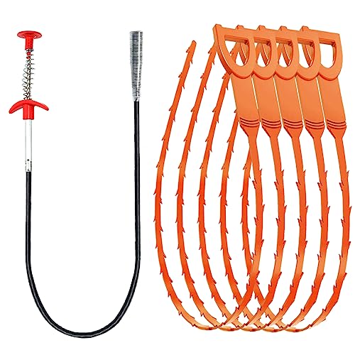 SDTC Tech 6-Pack 64 Inch Snake Drain Cleaner and 20 Inch Hair Clog Remover Flexible Spring Pipeline Claw Hook Retriever for Sewer Toilet Kitchen Sink Bathroom Tub - color: 5pcs 20inch+ 1pcs 64inch