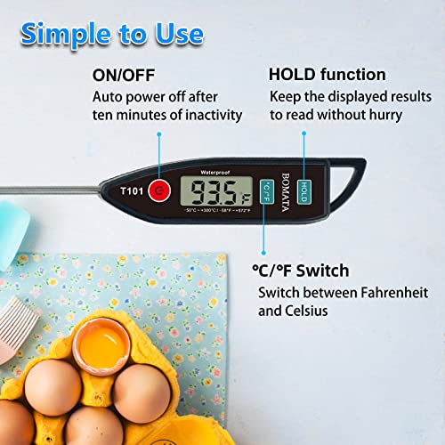 BOMATA 6 Pack Waterproof IPX7 Meat Thermometer Instant Read Food Thermometer with Long Probe for Water, Liquid, Kitchen Cooking, Grill,BBQ ! T101 X 6 Pcs (Black & Red & White)… - color: Black,Red,White