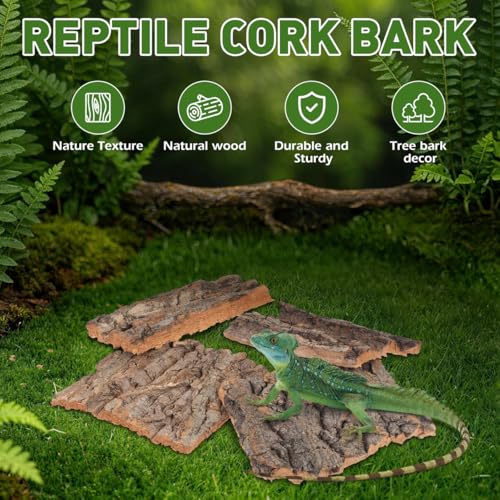 DOITOOL 4Pcs Natural Climbing Bark Reptile Hide Terrarium Decor for Small Pets Aquarium Wood Background 5.11X1.49X0.39In