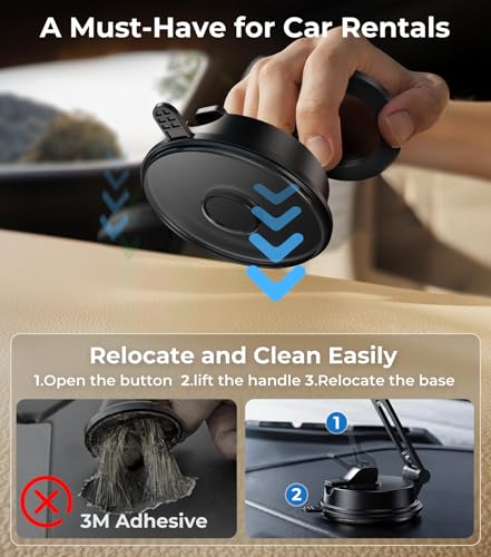 【Vacuum Suction Folding Car Mount】Magnetic Car Phone Holder for magsafe, Aerospace Alloy Arm, Best Dashboard/Windshield/Screen Holder for Your Car/Tesla/Gym/Mirror/Shower/Smooth Surface/iPhone - size: Windshield+Dash+Mag Safe