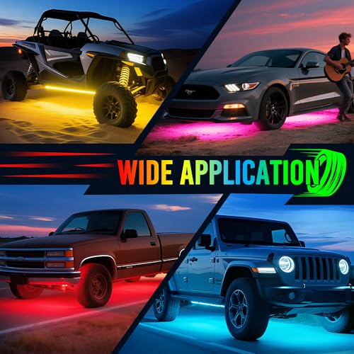MICTUNING U8 RGB Underglow LED Light Bar, Dual Remote Control, Multicolor Underbody Light Strip with Aluminum Housing, Car SUV Exterior Neon Accent IP68 Waterproof, 8pcs - size: RGB & 2 Remote