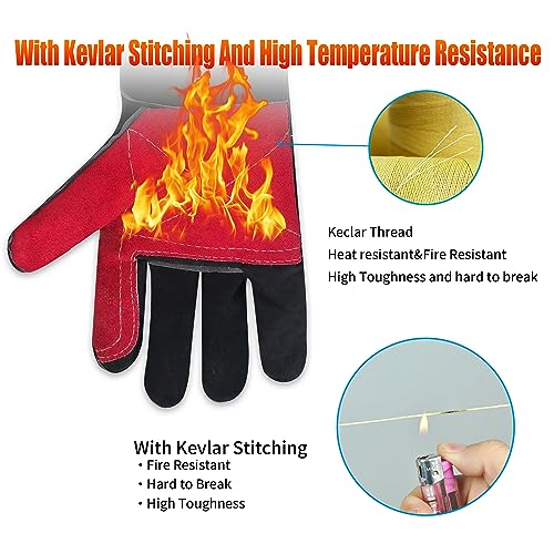 Long Welding Gloves 23.6 Inches 932℉,Heat/Fire Resistant Leather For Mig, Tig, Stick, Forge, BBQ, Grill, Fireplace - color: 17.7in Black
