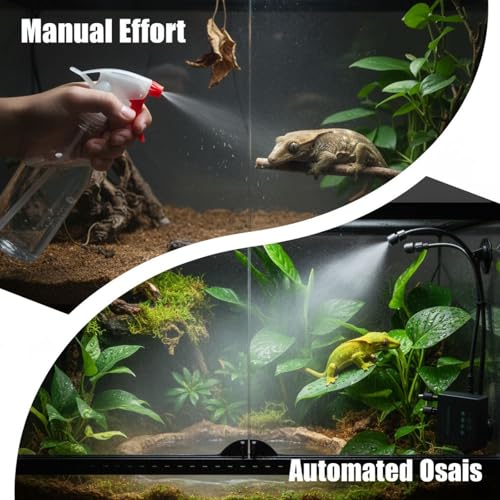 Generic Reptile Humidifier With Smart Timer, 360° Dual Nozzles, Self-Priming System, Automatic Mister, Rainforest Spray Kit With Us Plug, For Plant Terrariums