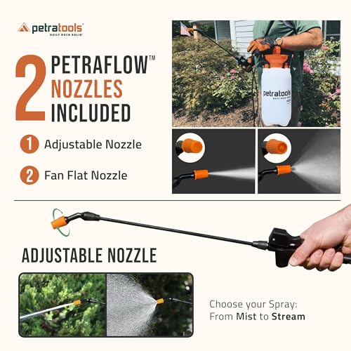 Petratools 2 Gallon Pump Sprayer - HD201 Garden Sprayer for Weeds, Lawn Care & Pesticides - 52" Long Hose, 2 Nozzles & Easy Carry Handle - Durable & Lightweight - size: 2 Gallon