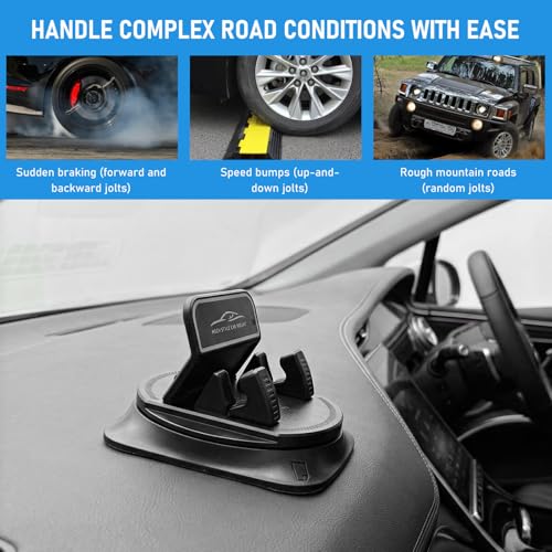 Car Dashboard Phone Holder, 360 Degree Rotatable Auto Dash Phone Holder with Anti-Slip Grips, Horizontal & Vertical Dashboard Smartphone Navigation Bracket for Most Cars