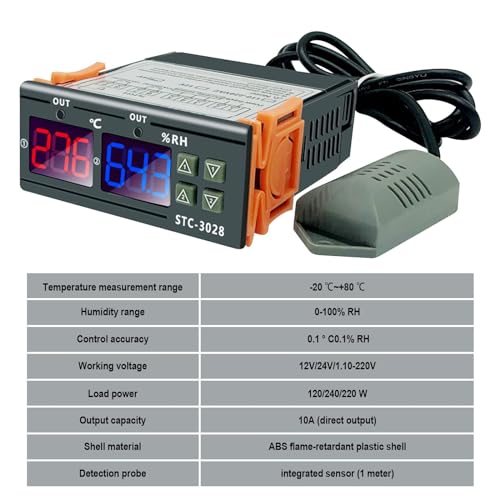 2Pcs All-Purpose Intelligent Digital Display Temperature and Humidity Controller with Dual Displays and Relay Outputs STC-3028 10A AC110~220V for Incubator Brooder Refrigerator Fermenter Greenhouse