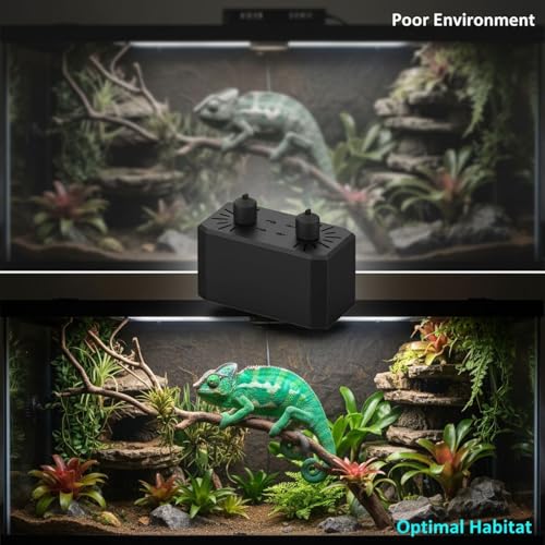 Reptile Dual Lighting Unit, Integrated Metal Deep Barrel Lamp Cover, 11.02 x 5.51 x 8.27 in Terrarium Heat Basking Light Housing, US Plug, Dual Head Fixture for UVA and UVB Bulbs