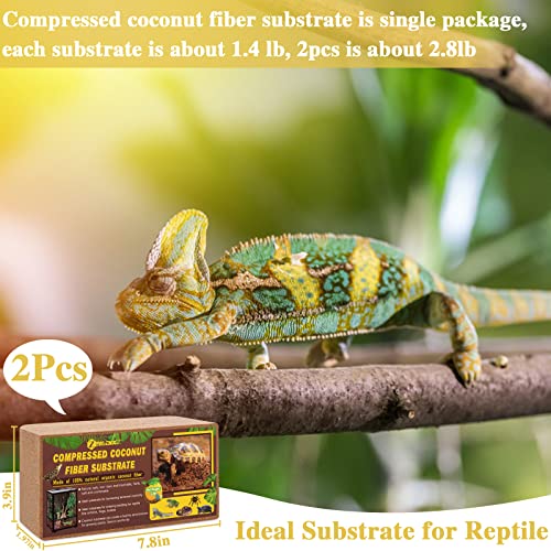 ZeeDix 2 Pack Coconut Fiber Substrate, 100% Organic Coconut Husk Coco Coir Brick Terrarium Bedding for Reptiles, Tortoise, Bearded Dragon, Leopard Gecko, Snake, Hermit Crabs, Frogs, Tarantula - color: 2pcs