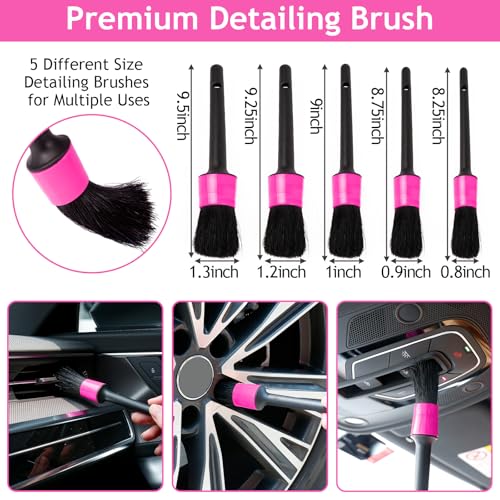 THINKWORK Car Detailing Kit Interior, Windshield Cleaner Tool, Dust Remover - color: Pink