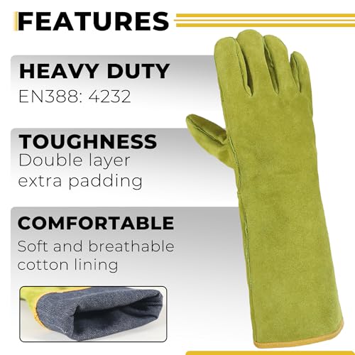 HANDLANDY Animal Handling Gloves, Bite-Proof, Scratch-Resistant, Pet Gloves for Dogs, Cats, Falconry, Gardening - color: Ginger Yellow, size: 16 Inches