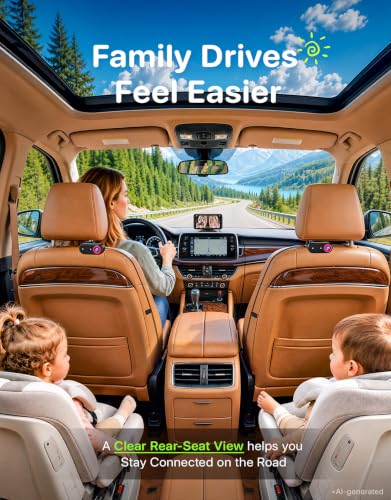 LUCKVIEW Double Car Camera for 2 Baby, 3-Step Setup Baby Car Monitor - color: Pink