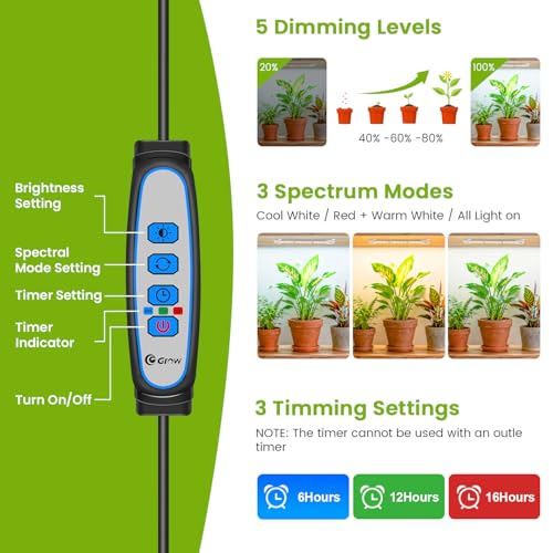 Kullsinss 8 inches LED Grow Light Strips, Full Spectrum Grow Lights for Indoor Plants with 6/12/16H Timer, 5 Dimmable Levels, Plant Light for Seedling Succulent, Ideal for Plant Shelf (4 Strips*2pcs) - size: 2 Pack