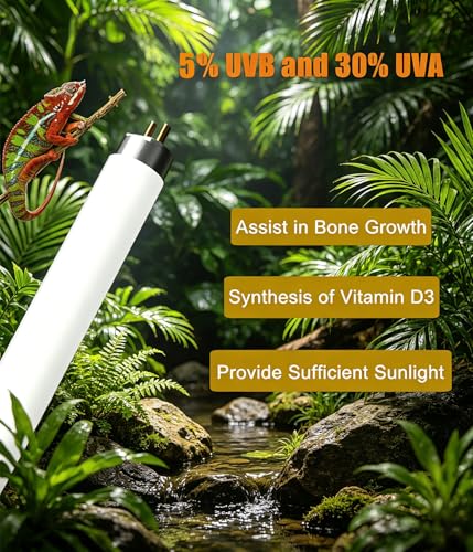 3 Pack T5 HO 5.0 UVB Reptile Light Bulb 8W 12 Inch, UVA UVB Fluorescent Lamp Tube, Simulate Natural Sunlight for Bearded Dragon, Chameleon, Turtle, Tortoise, Lizard, Reptiles & Amphibians