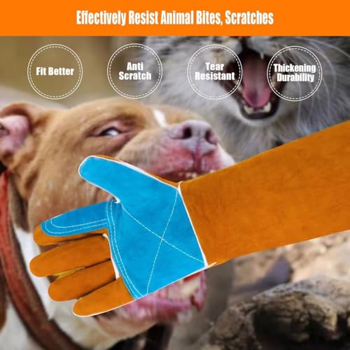 17.7In Cat Gloves, Animal Handling Gloves Bite Proof with Double Leather Pet Grooming for Cats & Dogs - size: Large