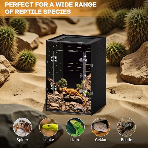 REPTVIVA11 x11 x16 PVC Reptile Tank Enclosure - 5-Sided Blackout Terrarium with Mesh Top for Crested Geckos, Small Lizards, Tree Frogs & Arboreal Pets - size: 11"x11"x16"