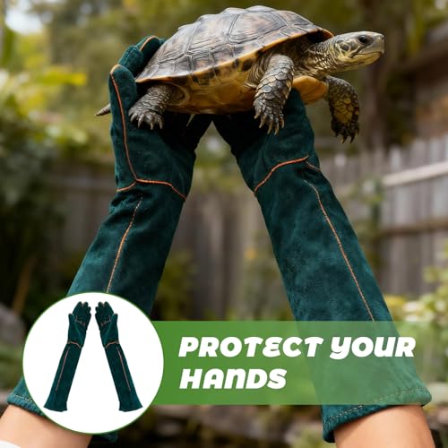 23.6 Inch Cowhide Reptile Handling Gloves, Bite Proof and Puncture Proof Arm Protection for Iguana Snake Falcon