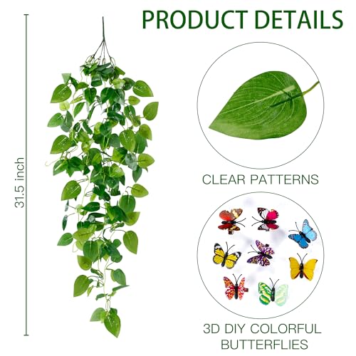 Sggvecsy Fake Hanging Plants 2 Pcs Artificial Hanging Plants Fake Ivy Vine Faux Pothos Vines Artificial Ivy Leaves Greenery Plant for Room Patio Home Indoor Outdoor Shelf Wall Garden Decor(No Baskets) - size: 2pcs