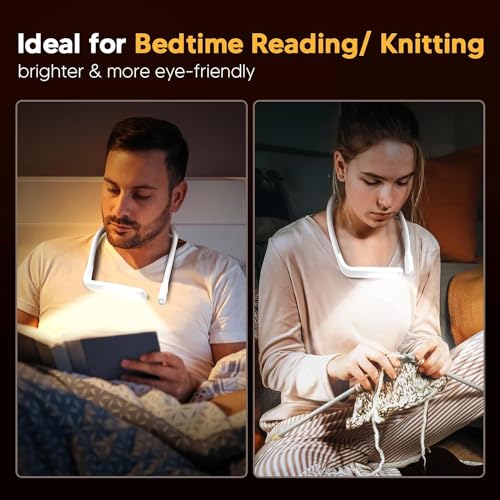 Neck Light, Rechargeable Book Light for Reading, Bright Dual Lamps - color: White