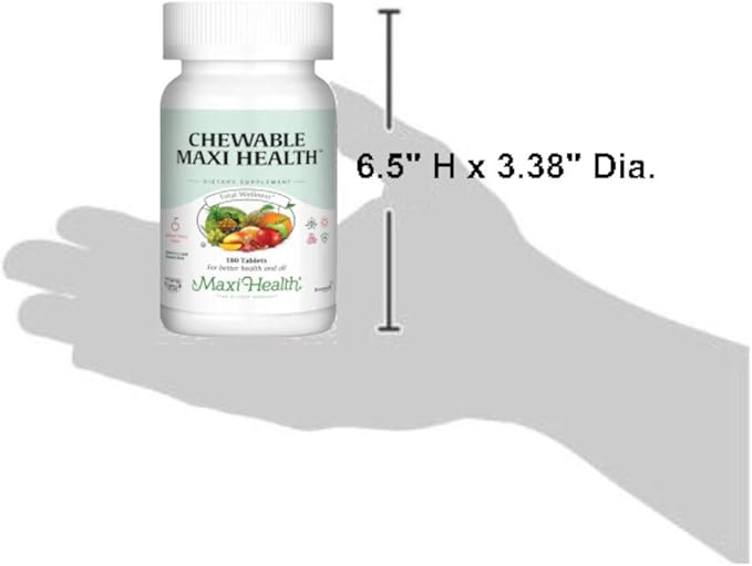 Maxi Health Chewable Multivitamin for Kids, Teens and Adults - Cherry Chewable Vitamins for Adults & Children - Kosher Kids Multivitamin + Iron (180 Tablets)