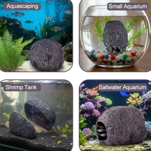 MiOYOOW Aquarium Hideaway Rock, Resin Magnetic Fish Hideout Rocks Fish Tank Hiding Rock House for Betta Shrimp Reptiles Landscape Ornament - color: Red