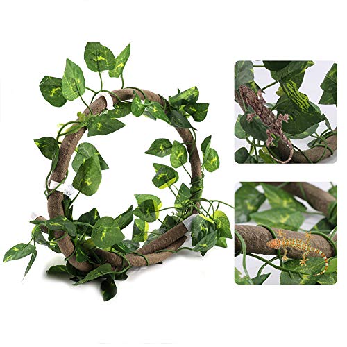 AYNEFY Flexible Vine Branch Jungle Rattan Long Vine Decoration Rattan Decoration Lifelike for Reptiles Pet Reptile Climbing Rattan Artificial Reptile - size: Rattan + folhas verdes de rabanete