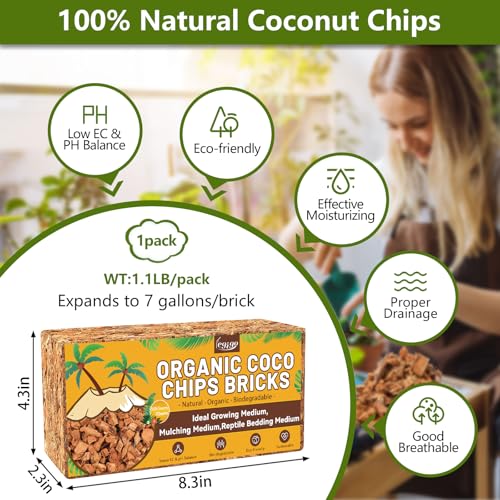 Legigo 2QT Horticultural Charcoal & 1.1 LB Coco Chips for Plants- Organic Coconut Coir Chips Brick and Hardwood Biochar Soil for Potting Mix and Indoor/Outdoor Gardening