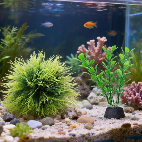 4 Pcs Silk Plants for Fish Tank, Realistic Aquarium Plants Live Decor with Weighted Base, Green Aquascaping Accessories for Betta Tanks, Reptile Terrariums, and Freshwater Setup