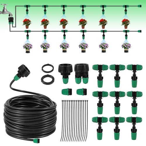 Misting Cooling System Greenhouse Misting System Automatic Garden Watering System Lock Barbed Drip Irrigation System with 1/4 inch Irrigation Tubing Mister for Patio Greenhouse Garden,Lawn. - size: Medium Drip Irrigation Kit