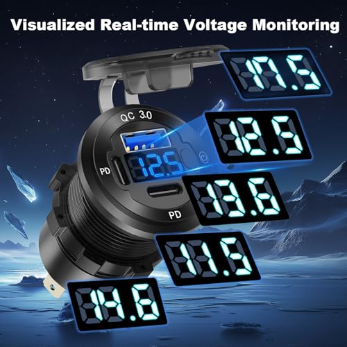 12V USB Outlet 3 Port PD+QC Waterproof Car Charger Switch Voltmeter Marine - size: Dual PD+QC3.0