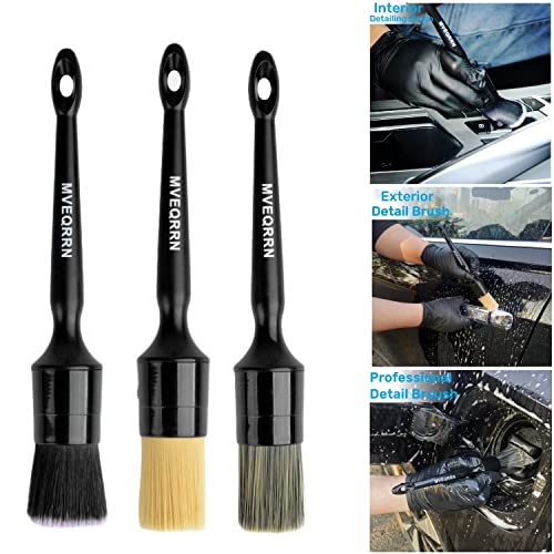MVEQRRN 6 Pcs Car Detailing Brush Set, Boars Hair & Soft Cleaning Brushes - color: 6pcs car detailing brush set (AS PICTURES)