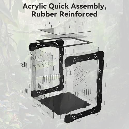 10"x10"x14" Acrylic Reptile Enclosure for Crested Gecko, 6 Gallon Escape-Proof Easy Assembly Large Floor Space, Front Opening Lizard Habitat for Leopard Gecko, Snake, Frog, Small Invertebrates