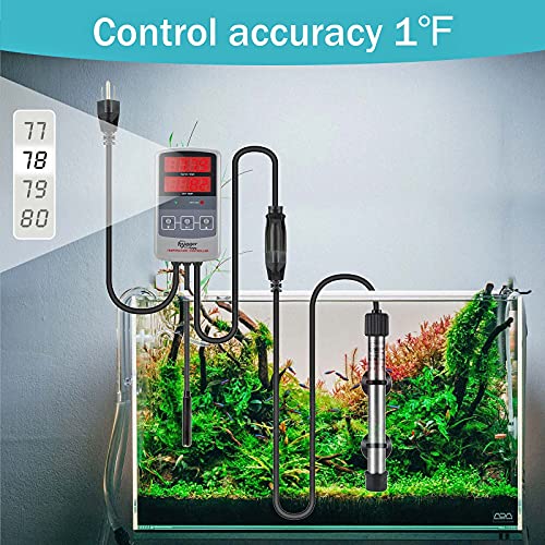 hygger Pinpoint Saltwater Aquarium Heater with Digital Temp Controller, Submersible Titanium Tube Fish Tank Heater for Coral Reef 50 Watt - size: 50w
