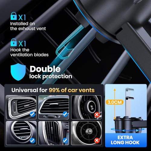Upgraded Air Vent Car Phone Holder - Metal Hook Clip, 360° Rotation for All Smartphones