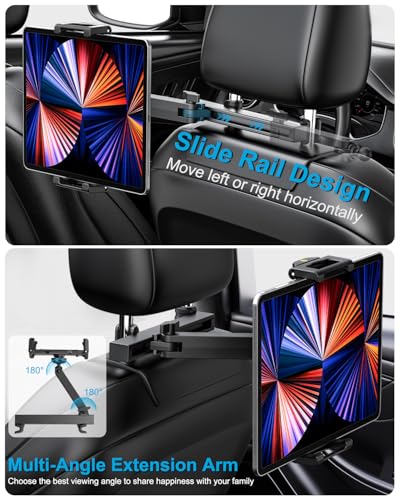 Car Back Seat Tablet Holder, Thick Case Friendly, Lockable Headrest Mount