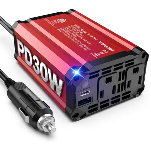 300W Car Power Inverter, DC 12V to 110V AC, PD30W QC18W 2 Outlets - color: Red-300W