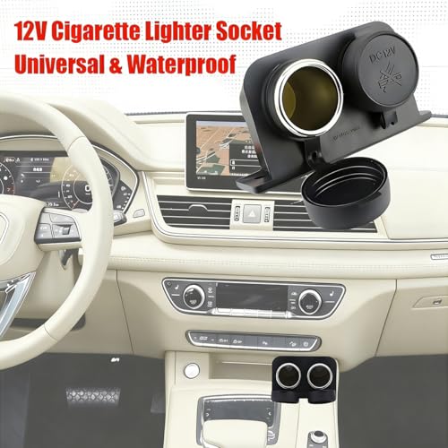 Car Cigarette Lighter Socket with Blade Fuse, 12V Waterproof Vehicle Cigarette Lighter Splitter, Automotive Charger Power Outlet Plug Adapter, Universal for Truck ATV RV