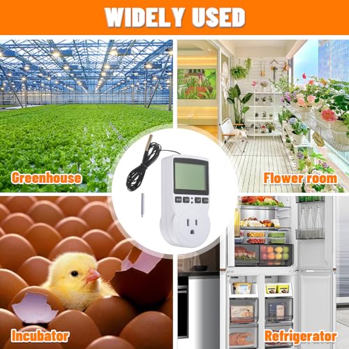 110V Digital Temperature Controller, LCD Screen Heating Cooling Thermostat Outlet Socket with Sensor Timer Regulator for Reptile Incubator Greenhouse Brewing Refrigerator