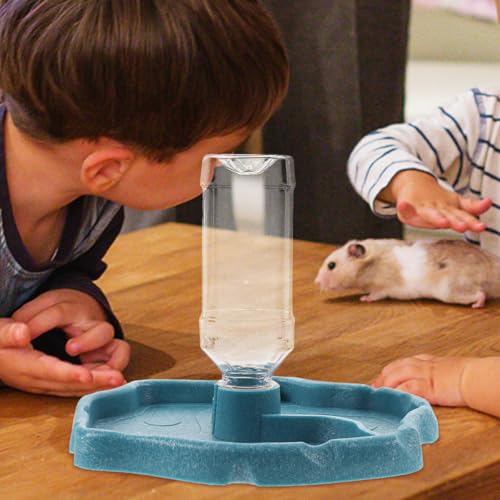 SUPVOX Automatic Reptile Water Bowl and Food Holder for Tortoises and Lizards, Lake Blue and Dark Brown Waterer with Reservoir, Terrarium Feeding Dish for Turtle and Bearded Dragon