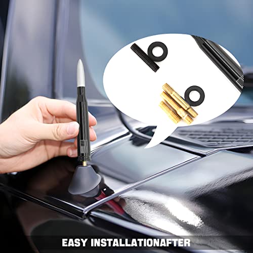 BESULEN American Flag Car Antenna, 5.5 Inch AM/FM Radio Short Antenna with 9 Screws Adapter & 2 Rubber Rings, Universal Aluminum Antenna, Auto Replacement Accessories for Pickup Truck SUV (Silver) - color: Silver