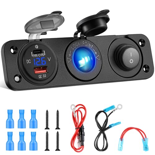 Kohree 3 in 1 12V USB Outlet with USB QC3.0 & PD Type C Fast Charging Ports