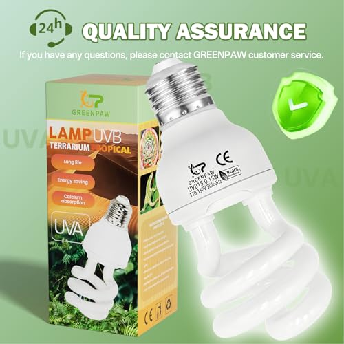 UVB Reptile Light 5.0: 15W Tropical & Subtropical UVA UVB Reptile Light Bulb, UVB Light for Reptiles Compact Fluorescent Terrarium Lamp,UVB Bulb for Chameleon Turtle Gecko Snake Include UV Sensor Card - size: 5.5INCH-5.0