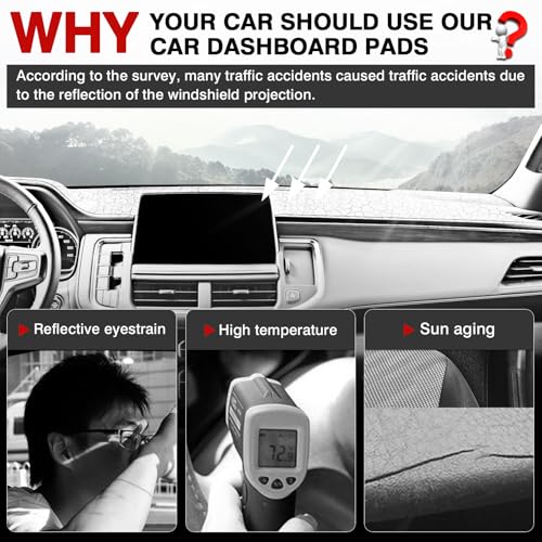 Autorder Dashboard Cover Mat for 2021-2024 Chevrolet Suburban/Tahoe/GMC Yukon Accessories Dash Cover Flannel Dash Mat Sunshade Glare UV Rays Protector (Not for Yukon Denali) - size: Black 21-24 Tahoe/Suburban