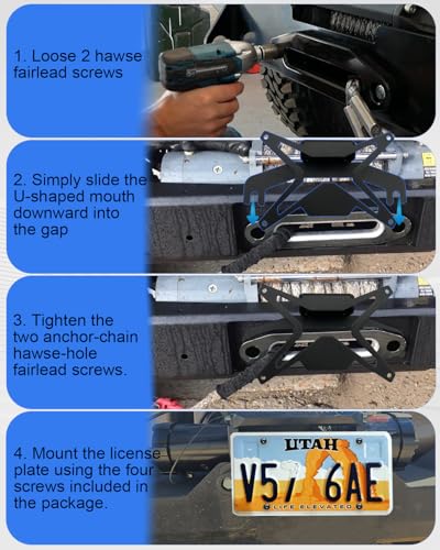 Universal Flip Up Front License Plate Holder, Quick-Flip Heavy Duty Steel License Plate Bracket for 10" Hawse Fairlead Compatible with Jeep Wrangler, Pickup Trucks, SUVs RVs & Off-Road Vehicles - size: License Plate Mount for 10" Hawse Fairlead