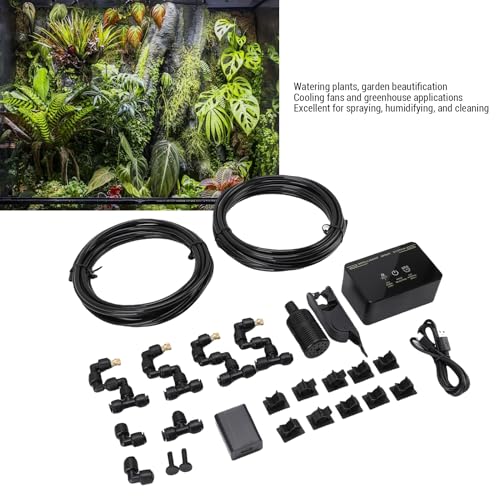 Reptile Humidifiers Smart Mister System Timer Function Automatic with Copper Nozzles for Spray Kit for Rainforest Reptiles Watering Plants Enhancing Gardens Cooling in Greenhou